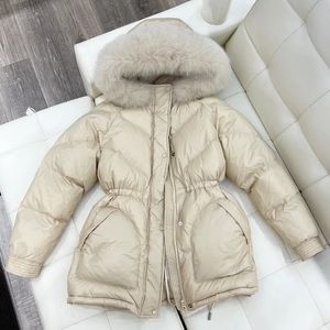 Pelliccia da donna finta grande colletto reale di lusso 2023 Piumino invernale da donna 90 Cappotto in piuma d'anatra Piumino femminile Parka caldo da neve Capispalla da neve 231129