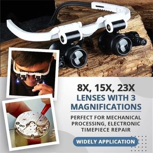 Magnifying Glasses LED Lights Glasses Magnifier 8x 15x 23x Head Mount Magnifying Glass Dual-Lens Eye Loupe Magnifier for Electronics Watch Repair 231128