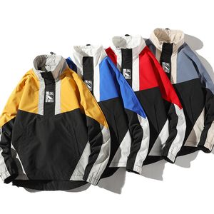 Herren Hip Hop Jacke Frühlingsmantel Harajuku Retro Farbblock Patchwork Jacke Windjacke Streetwear Vintage Jacke Übergroß