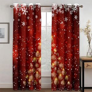 Cortina feliz ano natal papai noel vermelho ouro neve 2 peças sombreamento fino janela cortinas para sala de estar quarto decoração casa gancho