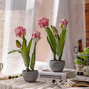 Decorative Flowers Artificial Flower Tulip Bonsai Simulated Fake Ornament High End Home Living Room Tabletop Dried Decoration