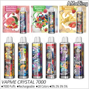 VAPME Crystal 7000 Puffs Disposable Vape Pen Puff 7K Mesh Coil Rechargeable E Cigarettes 18 Flavors 0% 2% 3% 5% Vapers