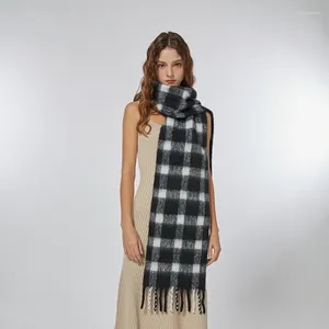 Scarves 20% Wool Blended Niche Designer Classic Black And White Contrast Plaid Scarf Cold Warm In Autumn Winter.