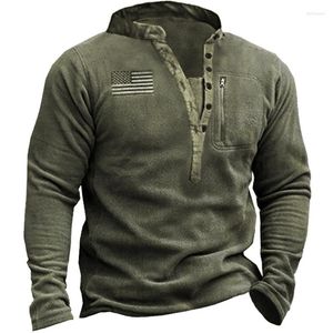 Hoodies masculinos outono de inverno masculino de decote em V Pullover de suéter de velo ao ar livre de lã quente de espessura Henry Collar Treinamento tático Top de manga longa