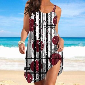 Casual Dresses Women's Summer Round Collar Loose Sleeveless 3D Digital Print Sling Women spetsar långärmad tunika knappblus fit klänning