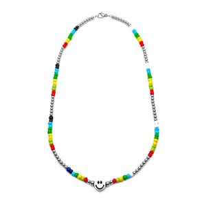 Japanese/Korean Bohemian Titanium Steel Rainbow Glass Beaded Necklace with Smiling Face Charming Jewelry For Men/Women