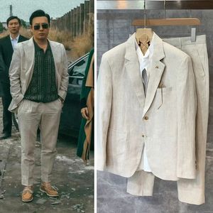 Erkek Suit Blazers Keten Blazer Mens Suit Giyim Lüks Tasarımcı Beyaz S Rahat İş Seti Yüksek Kaliteli Ceket 231128