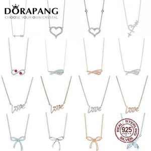 DORAPANG 100% 925 Sterling Silver Necklace Pendant Heart Shaped Bow Love Pendant Chain Rose Gold Original Genuine Women Jewelry219Z