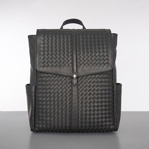 Rucksack Marke Echtes Leder Männer Gewebte Rucksäcke Mode Echte Natürliche Student Luxus Weave Computer Laptop Taschen