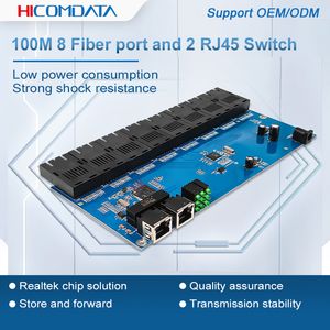 Hicomdata 100m 8 fiberport och 2 RJ45 Switch PCBA SM 10/100MDPS Ethernet Fiber Switch Media Converter Optical Transceiver PCBA