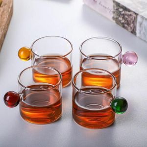 SZHOME 110ml Espresso Cups Small Cups Home Glass Ball Handle Coffee Cup Tea Water Cup Saucer Steak Juice Bucket Table Decor