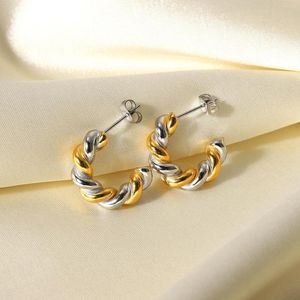 Hoop Earrings Tarnish Free Silver Gold Connected Twisted IP Plated Stainless Steel Twist For Women