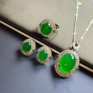 Conjunto de joias com diamantes de jade antigo, prata esterlina 925, anéis de noivado, brincos, colar para mulheres, joias para festa de noiva