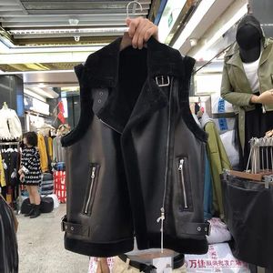 Coletes femininas 2023 Colete de pele Mulheres Faux Sheepskin Colete Chic Lady Couro Quente Mulher Sem Mangas Jaqueta Outono Inverno 231128