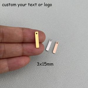 Charms 30pcs 3x15mm Laser Engrave Tag Stainless Steel Pendant for Necklace Jewelry Making Accessories 231128