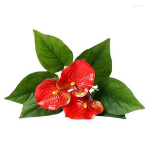 Decorative Flowers 2pcs 9 /12 Branches 3D Hand Feel Anthurium Andraeanum Paradise Bird Green Plant Potted Living Room Plants Home Decoration