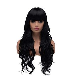 Syntetiska peruker naturliga svarta peruk kvinnors blandade färg långa lockigt hår stora våg kemisk fiber peruk