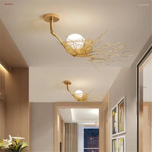 Pendant Lamps American Cottagecore Decor Bird'S Nest Glass Egg Led Lights For Hallway Restaurant Parlor Kids Room Hanging Lamp Fixture