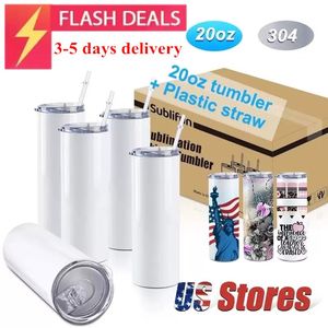 25pc/Carton 20oz 600ml Sports Water Bottle Blanks White Straight Sublimation 20 oz Insulated Tumblers Car Mugs From USA/CAN Local Warehouse Ship 0326