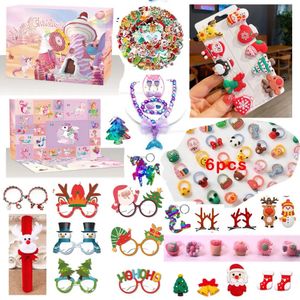 Hårtillbehör Julprydnader Nedräkning Kalender Diy Mystery Box Hair Clip Jewelry Armband Accessory Set Stickers Children's Brithday Toy 231129