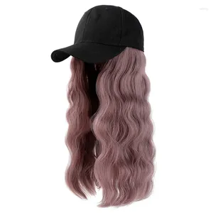 Ball Caps Womens Baseball Cap With Long Hair Extensions For Women Adjustable Hat Synthetic Wig Attached