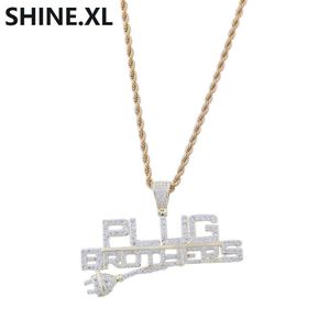 Hip Hop Plug with Letter Pendant Iced Out Full Zircon 14K Gold-Plated Pendant Necklace Men Bling Street Jewelry276M