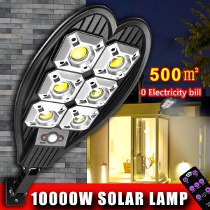 10000w luz de rua solar ao ar livre lâmpada solar alimentado luz solar à prova dwaterproof água pir sensor movimento iluminação do jardim controle remoto inteligente