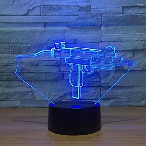 Night Lights Submachine Gun Modeling 3D Lamp Led Light Touch Novelty Colorful Creative USB Desk