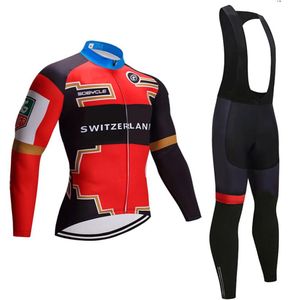 2020 Drużyna Szwajcarska Jersey BIBS Pants Zestaw ropa Ciclismo męs zimowy polar termalny Pro Bike Jacket Maillot Wear218a