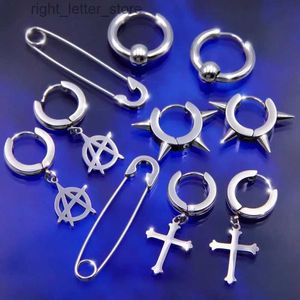 Stud ins hiphop punk goth cross spike dingle hoop örhängen för kvinnor män anti-allergiska titan rostfritt stål stift cool örhängen yq231128