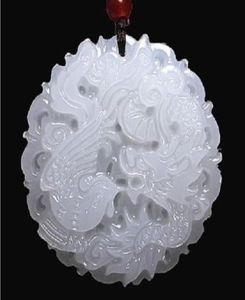 Natural Afghanistan White jade Dragon and Phoenix pendant017175857