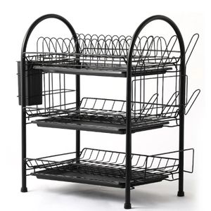 Dish Racks Dish Drying Rack 3 Tier Dish Rack Steel with Removable Drain Board Storage Rack for Dish Drainer Utensil Holder 231124