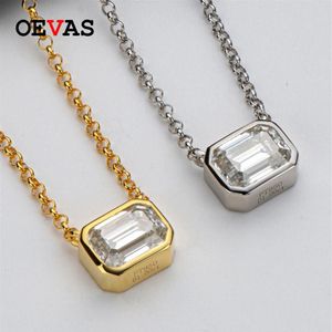 OEVAS настоящий 1 изумрудной огранки D цвет кулон с муассанитом ожерелье золотого цвета 100% серебро 925 пробы для вечеринок ювелирные изделия подарки 210319265t