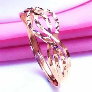 Cluster Rings 585 Purple Gold 14k Rose Wavy för kvinnor Openwork Design Japanese and Korean Style Charm Party Ladies Jewelry
