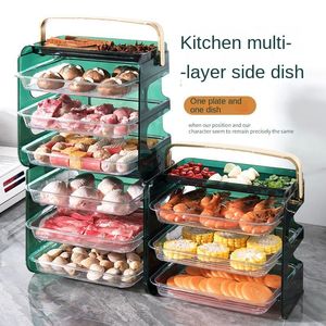 Organization Kitchen multifunctional side dish plate superimposed storage free punch home hot pot dish plate multilayer preparation dish