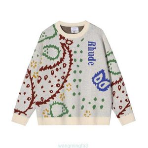 T2CS Erkek ve Kadın Tasarımcı Giyim Moda Sweatshirts Rhude Kaju Çiçek Jacquard Pullover Kayısı Çift Güzel Kişilik Kazak Sokak Giyim Ceket