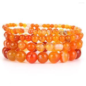 Strand 4/6/8/10mm natursten armband orange stripe agates pärlor för män kvinnor smycken gåva läkande energi