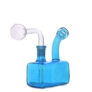 Square Glass Oil Burner Bong Bubbler Rökning Vattenrör nedstammen Perc Percolator 14mm Joint Dab Rig Ash Catcher With Downstem Oil Burner Pipes 1st