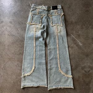 Herr jeans y2k gotisk punk casual väska bred ben rak jeans amerikansk gata retro tvätt gammal manschettkatt skägg mäns jeans 231129