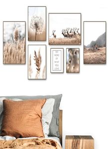 Paintings House Deer Dandelion Dead Grass Plant Wall Art Canvas Painting Nordic Posters And Prints Pictures For Living Room Decor17217697