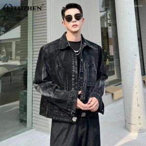 Herrenjacken LUZHEN Mode Denim Qualität 2023 Mantel Herbst Hochgewaschene Elegante Vielseitige Taschen Dekorieren Design Kurz 80BE69