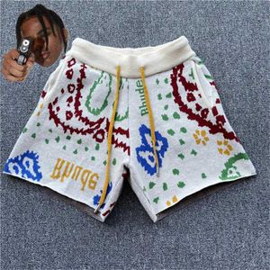 Men's Shorts Mens Shorts Top Quality Rhude Cashew Jacquard Men Summer Style Casual Yellow Drawstring Women Breeches