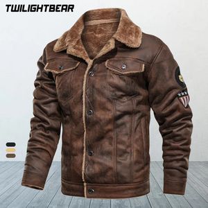 Homens de couro do falso inverno casaco de pele masculino retro camurça streetwear engrossar bombardeiro marca motociclista agh01 231129