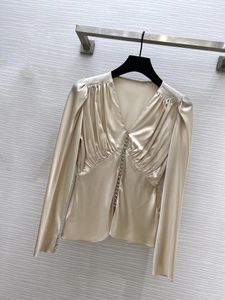 Women's Blouses 2023 Women Fashion Long Sleeves Sexy Casual Silk Rhinestone Buckle Top 0527