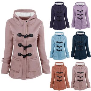 Kvinnans jackor 2023 Casual Women Trench Coat Autumn Winter Zipper Hooded Female Long Horn Button Outwear Ladies Top