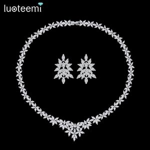 Bröllopsmycken sätter Luoteemi Luxury Cubic Zirconia Bridal High Quality Clear Zircon Jeweleriy for Bride Party Engagement Gifts 231128