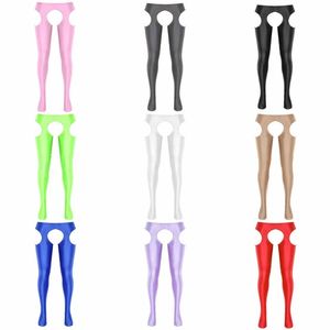 Sexy Socks Unisex Adult Use Hollow Out Stockings Back Hole Open Crotch Plus Onepiece Pants Glossy Long See Through Clothing 231129