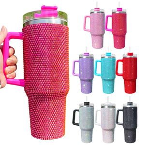 1pc 40oz Bling Rhinestone Diamond Tumbler Glitter Water Bottle With Lid Stainless Steel Vacuum Thermal Straw Fancy Vacuum Drinking Cups Mugs