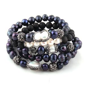 Moda z koralikami piękna 5pc Zestaw Czarna/biała bransoletka słodkowodna Pearl Strand Bracelets ręczniemmake Utwardzony kropla biżuteria Dhtvx