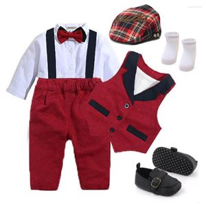 Clothing Sets Born Baby Boy Clothes Christmas Party Birthday Handsome Suit Formal Outfit Po Shoot Romper Vest Bow Hat Shoes Socks